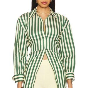 Simon Miller Loch Poplin Button Up in Gummy Green/Ecru